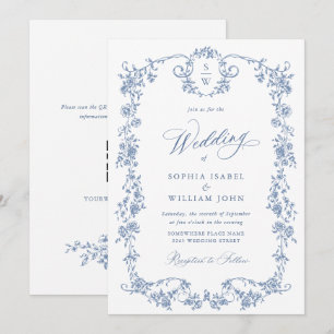Victorian Dusty Blue French Garden Wedding Invitation
