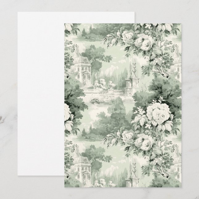 Victorian Dusty Blue French Toile Photo Wedding Invitation (Front/Back)