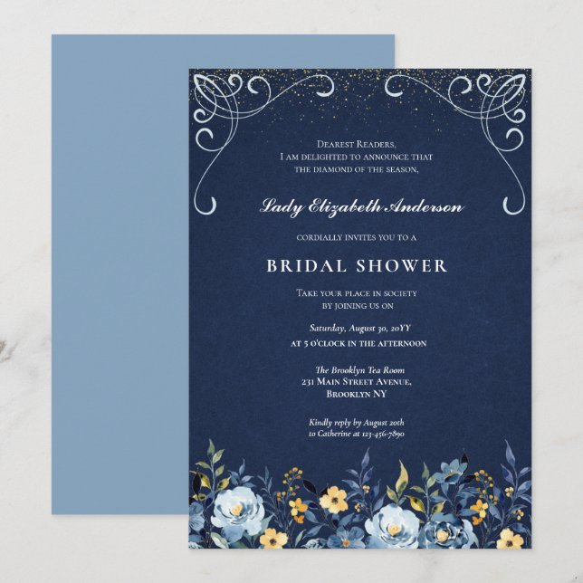 Victorian Dusty Blue Garden Tea Bridal Shower Invitation (Front/Back)