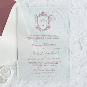 Victorian Dusty Rose Catholic Wedding Acrylic Invitations