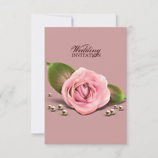 victorian dusty rose flower dusky pink wedding invitation (Front)