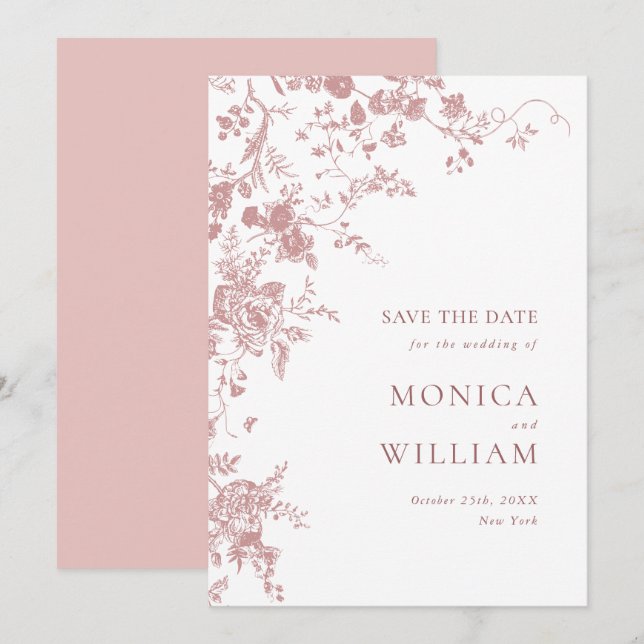 Victorian Dusty Rose French Garden Floral Wedding Save The Date (Front/Back)
