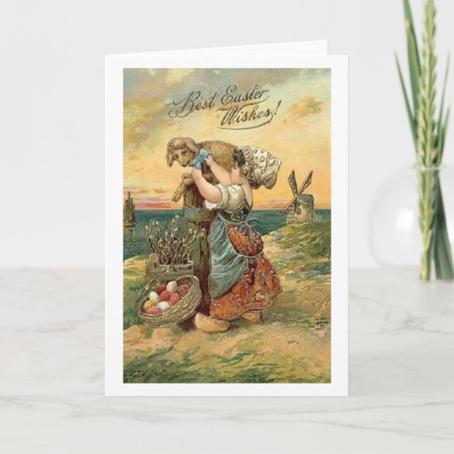 Victorian Dutch Girl Easter Greeting Card (Front)