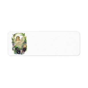 Victorian Easter Angel with Purple Pansy Flowers