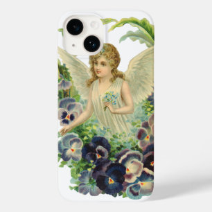 Victorian Easter Angel with Purple Pansy Flowers Case-Mate iPhone 14 Case
