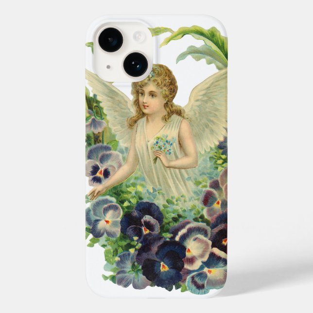 Victorian Easter Angel with Purple Pansy Flowers Case-Mate iPhone Case (Back)