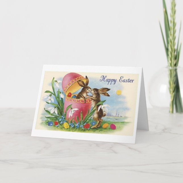 Victorian Easter Bunny Kiss Easter Card (Front)