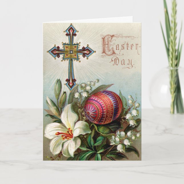 Victorian Easter Card - Easter Cross & Egg (Front)