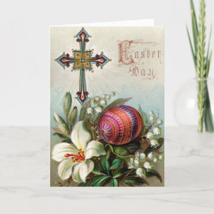 Victorian Easter Card - Easter Cross & Egg