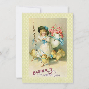 Victorian Easter Card Girl Roses in Egg & Chicks