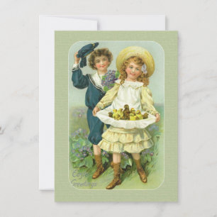 Victorian Easter Children & Chicks in Pinafore Holiday Card