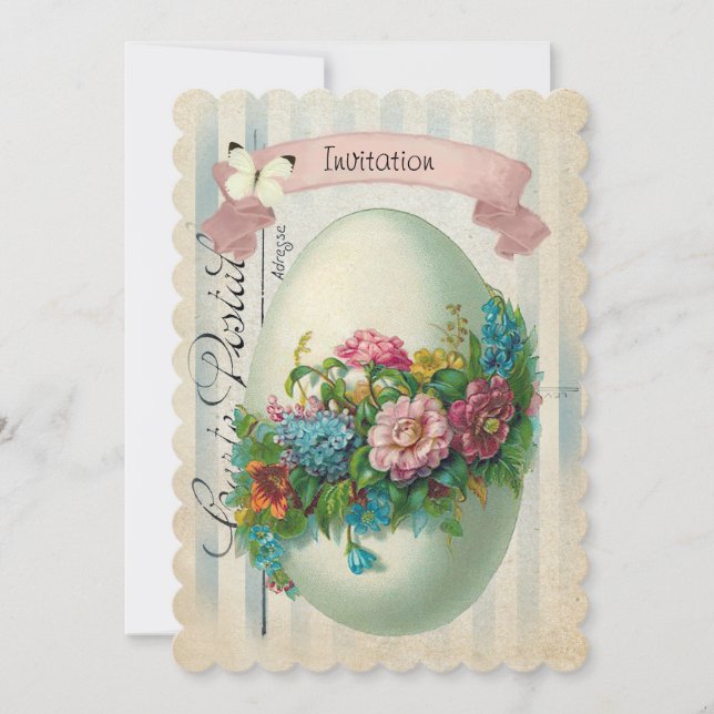 Victorian Easter Flower Egg Easter Egg Hunt Invitation (Front)