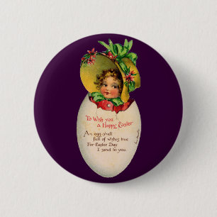 Victorian Easter, Vintage Girl with Bonnet in Egg 6 Cm Round Badge