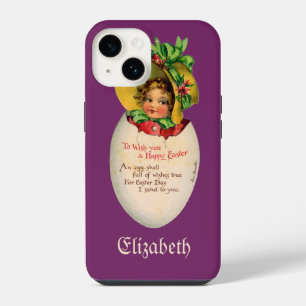 Victorian Easter, Vintage Girl with Bonnet in Egg iPhone 14 Case