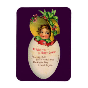 Victorian Easter, Vintage Girl with Bonnet in Egg Magnet