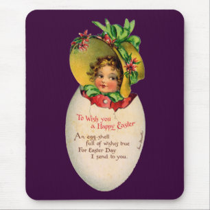 Victorian Easter, Vintage Girl with Bonnet in Egg Mouse Mat