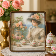 Victorian Elegance Lady at High Tea Decoupage