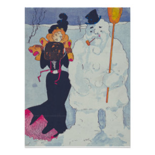 Victorian Elegance Meets the Snowman Poster