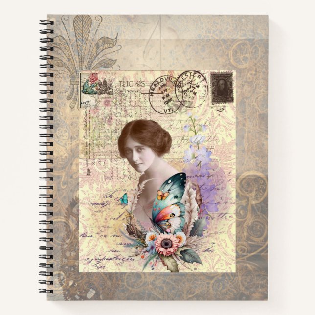Victorian Elegance Vintage Lady Collage Notebook (Front)