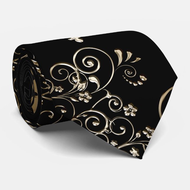 Victorian elegant black and gold tie (Rolled)