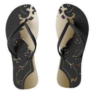 Victorian elegant black gold metallic look flip flops