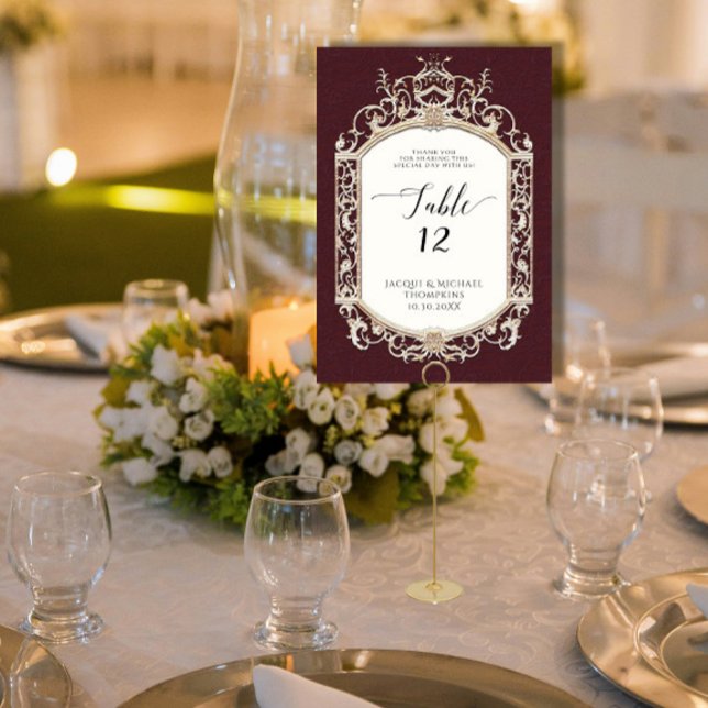 Victorian Elegant Formal Burgundy n Gold Reception Table Number (Creator Uploaded)