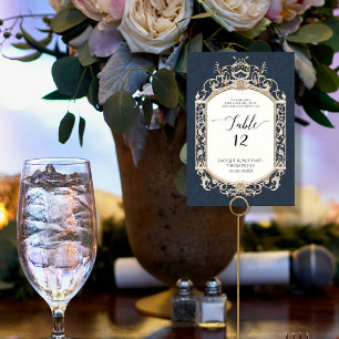 Victorian Elegant Formal Navy Blue Gold Reception Table Number
