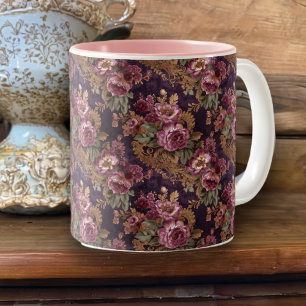 Victorian Elegant Lace Purple Roses Two-Tone Coffee Mug