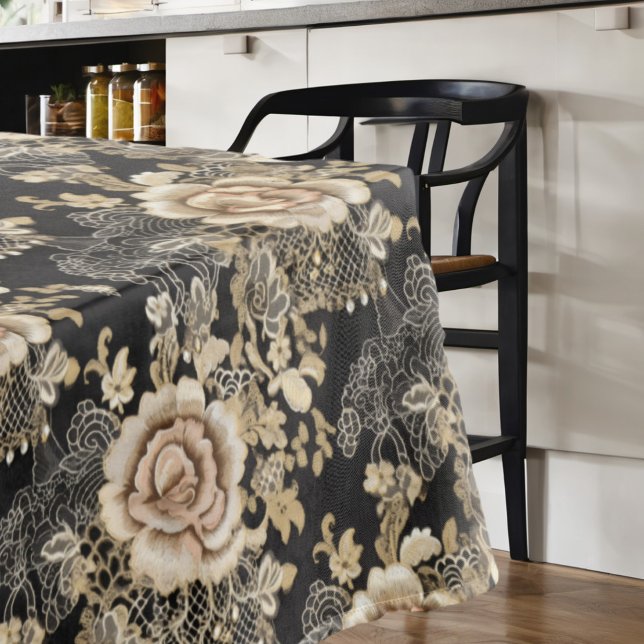 Victorian Elegant Lace Roses Black Tablecloth (Creator Uploaded)