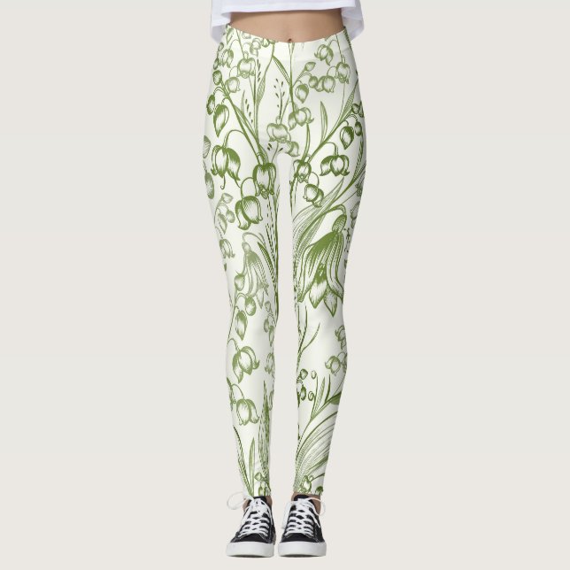 Victorian Elegant Lilly of the Valley Pattern  Leggings (Front)