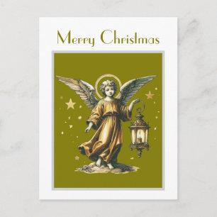 Victorian Elegant Xmas Angel and Lantern Postcard