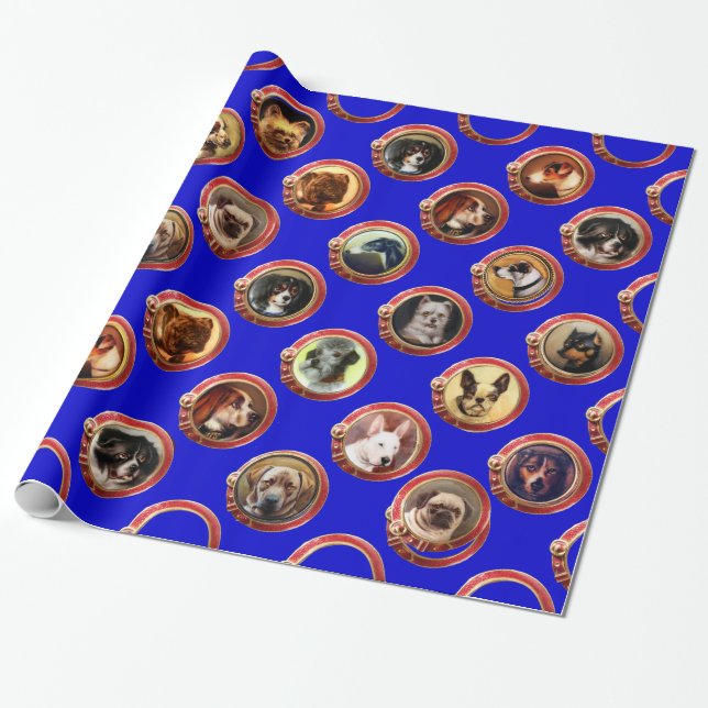 VICTORIAN ENAMELS /MINIATURE DOG PORTRAITS,Blue Wrapping Paper (Unrolled)