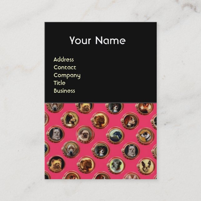 VICTORIAN ENAMELS /MINIATURE DOG PORTRAITS,Pink Business Card (Front)