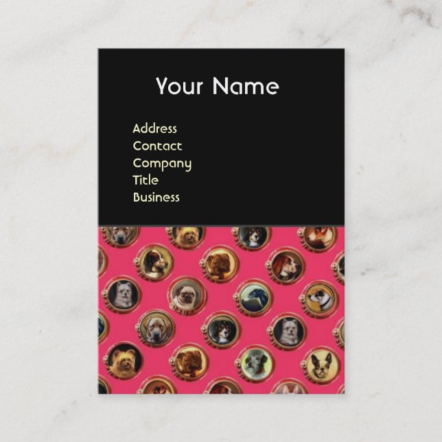 VICTORIAN ENAMELS /MINIATURE DOG PORTRAITS,Pink Business Card (Front)