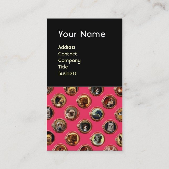 VICTORIAN ENAMELS /MINIATURE DOG PORTRAITS,Pink Business Card (Front)