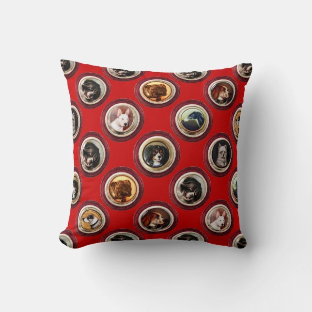 VICTORIAN ENAMELS /MINIATURE DOG PORTRAITS Red Cushion (Front)