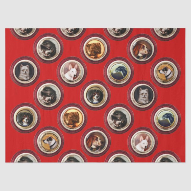 VICTORIAN ENAMELS /MINIATURE DOG PORTRAITS Red  Tissue Paper (Front)