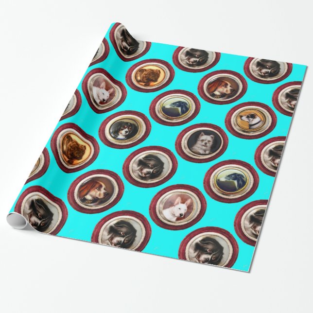 VICTORIAN ENAMELS /MINIATURE DOG PORTRAITS,Teal Wrapping Paper (Unrolled)