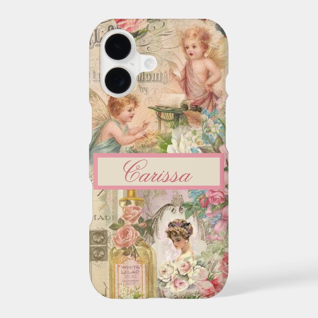 Victorian Ephemera Angels Roses Monogrammed iPhone Case (Back)