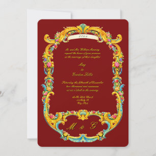 Victorian Era 1835 Floral Rococo Style Wedding Invitation