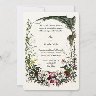 Victorian Era 1855 Botanical Floral Border Wedding Invitation