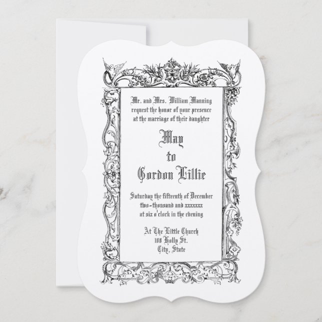 Victorian Era 1860 Doves On Floral Border Wedding Invitation (Front)
