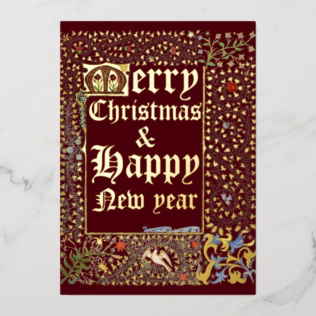Victorian Era 1873 Mediaeval Style Christmas Foil Holiday Card (Front)