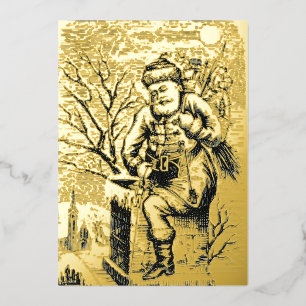 Victorian Era 1875 Santa Claus With Toys Christmas Foil Holiday Card