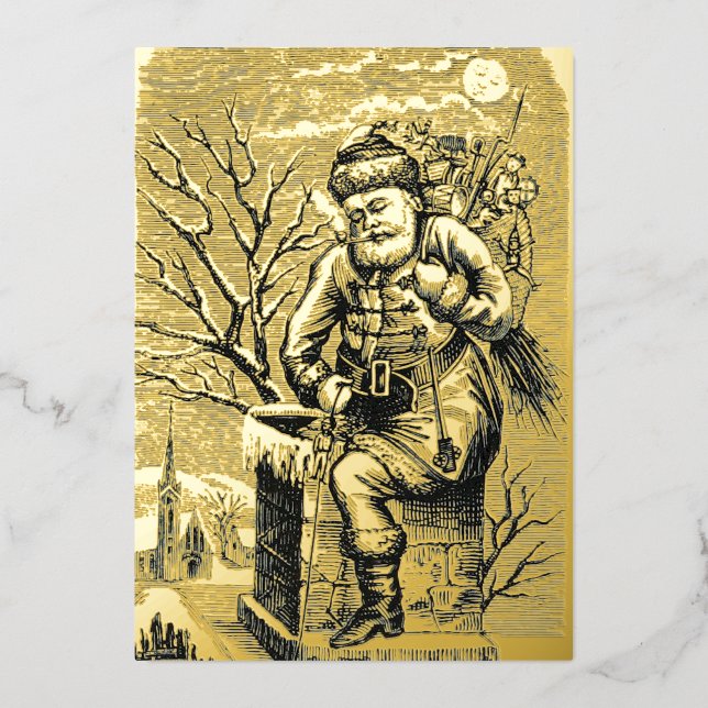 Victorian Era 1875 Santa Claus With Toys Christmas Foil Holiday Card (Front)