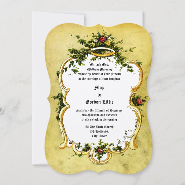 Victorian Era 1878 Floral Cartouche Wedding Invitation (Front)
