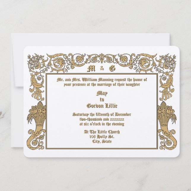 Victorian Era 1890 Cornucopias Foliage Wedding Invitation (Front)