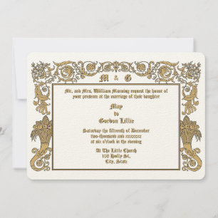 Victorian Era 1890 Cornucopias Foliage Wedding Invitation