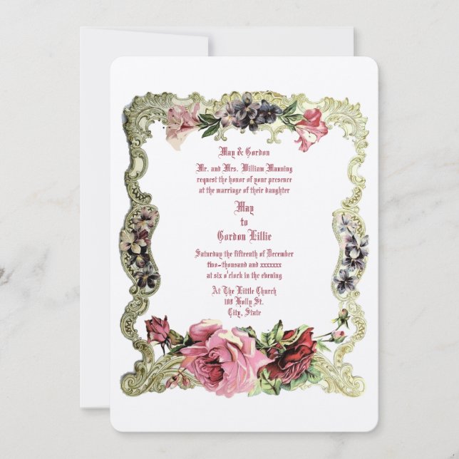 Victorian Era 1891 Baroque Rococo Style Floral Invitation (Front)
