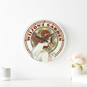 Victorian Era Art Nouveau by Mucha Garden Large Clock